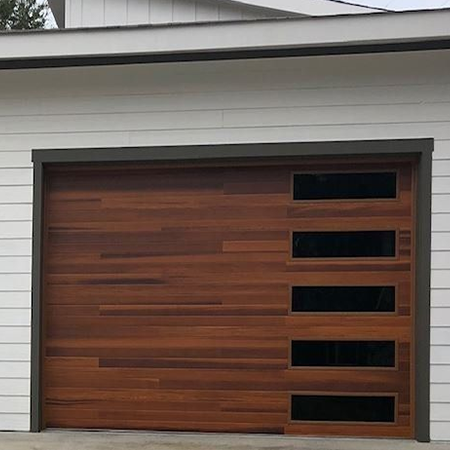 modern wooden garage door installation