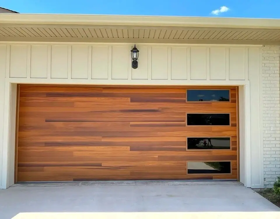Modern wood garage door installation