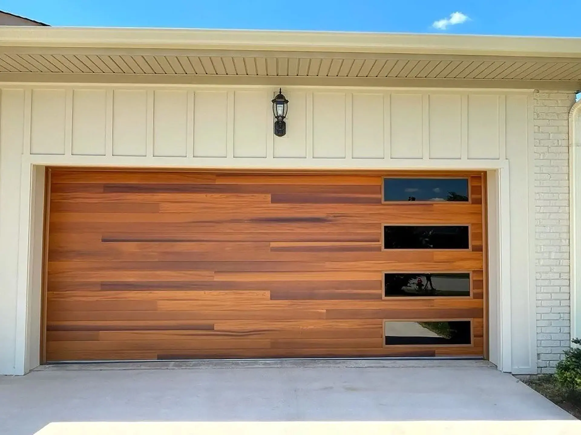 Modern wood garage door installation
