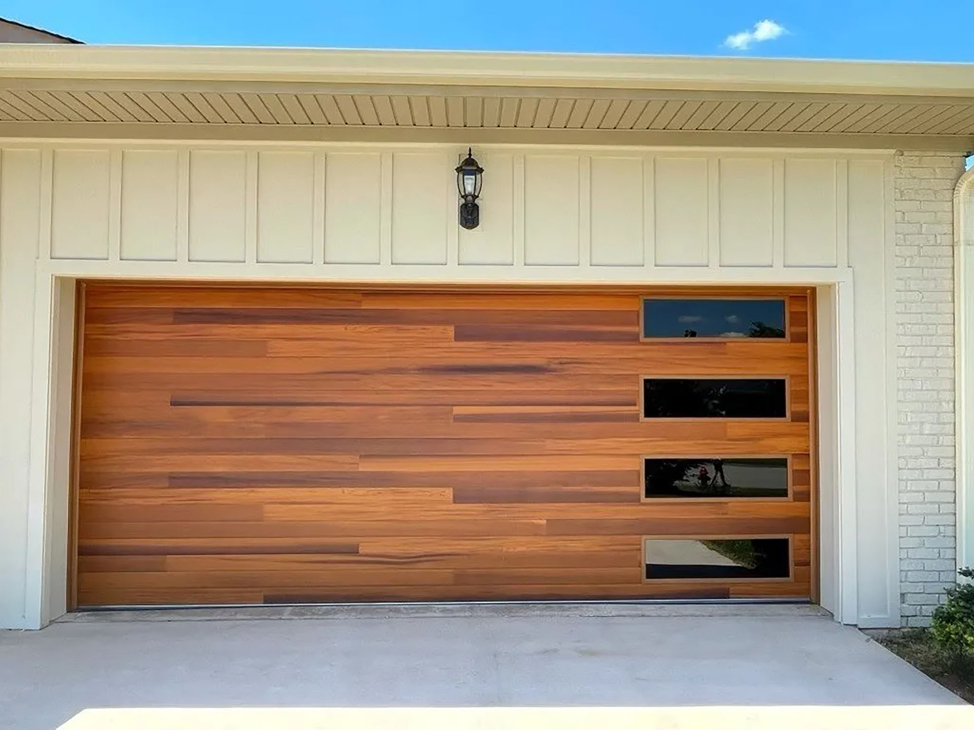 Modern wood garage door installation